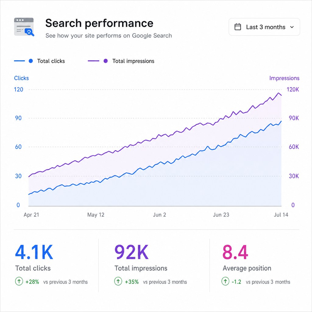 Search Console performance climbing